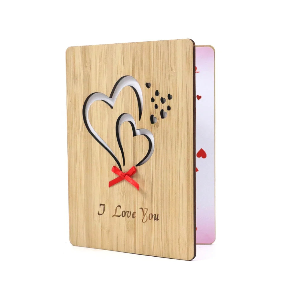 I Love You Card Handmade  Wooden Greeting Cards for  Happy Valentines Day Card