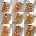 Punk Pearl Butterfly Pendant Cross Multilayer Chain Bracelet Vintage Heart Cross Coin Adjustable Ladies Bracelet Jewelry