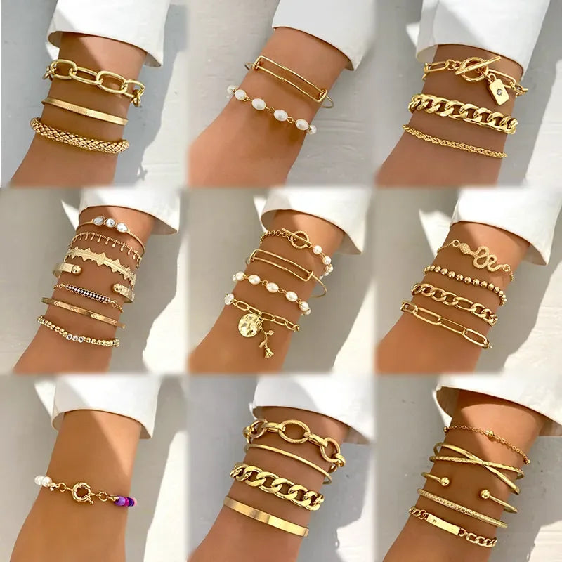 Punk Pearl Butterfly Pendant Cross Multilayer Chain Bracelet Vintage Heart Cross Coin Adjustable Ladies Bracelet Jewelry