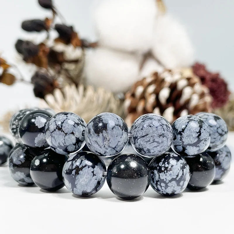 Wholesale Natural Snowflake Obsidian Gemstone Loose Beads for Jewelry Making DIY Handmade Crafts 4mm 6mm 8mm 10mm 12mm 14mm