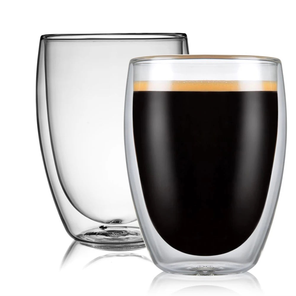 CnGlass Tea Cup Microwave Safe Drinking Glass Double Wall Glass Tumbler Borosilicate Insulated Glass Coffee Mug 350ML No Handle