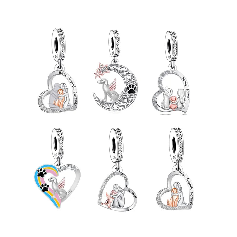 Fit Original Brand Bracelet Necklace 925 Sterling Silver Girl and Dog Are Best Friends Forever Bead Charm for Jewelry Making
