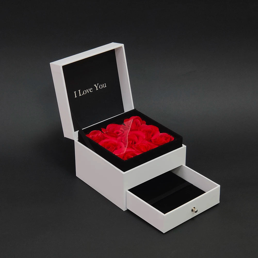 Golden Supplier Custom Preserved Flower Gift Eternal Rose Jewelry Box With Rose