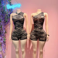 Woman Elegant One Shoulder Lace Hollow Out Rompers 2026 Hot Sale Sexy See Through Party Lace Jumpsuits for Women
