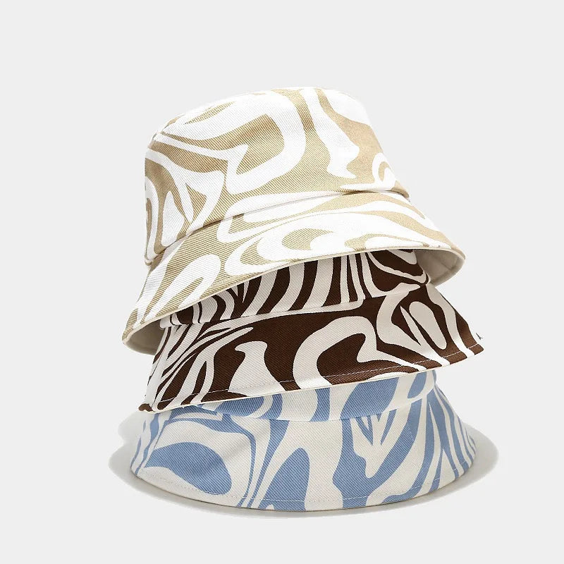 Summer Women Outdoor Sunhat in Stock Breathable Striped Zebra Print Wholesale Cotton Bucket Hats