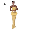 Women's Elegant Yellow Strapless Peplum Dress Bodycon Cocktail Evening Party Gala Dress Event Chic Party Wear for Women