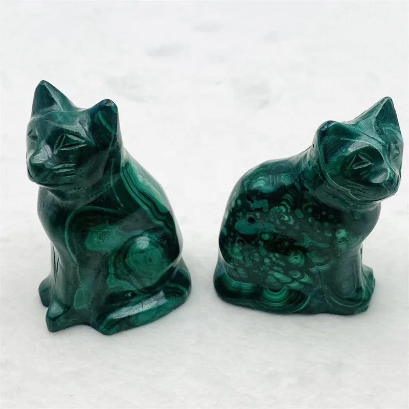Wholesale Cute Natural Green Malachite Stone Crystal Carving Cat for Gift