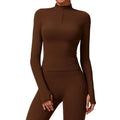 Women's Long Sleeve Compression Fitness T-Shirt Soft Comfortable Lightweight Quick Dry Seamless Front Zipper Activewear Set