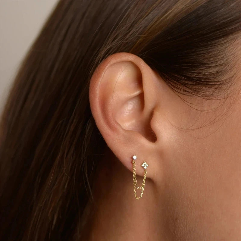 SC Customizable Fashion Gold Piercing Tassel Earring 18K Gold Plated Silver Zircon Flower Stud Earrings for Women