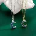 Collar De Cristales Blue Cubic Zircon Silver Moon Pendant Necklace S925 Sterling Silver Crystal Moon Necklace Collar De Luna
