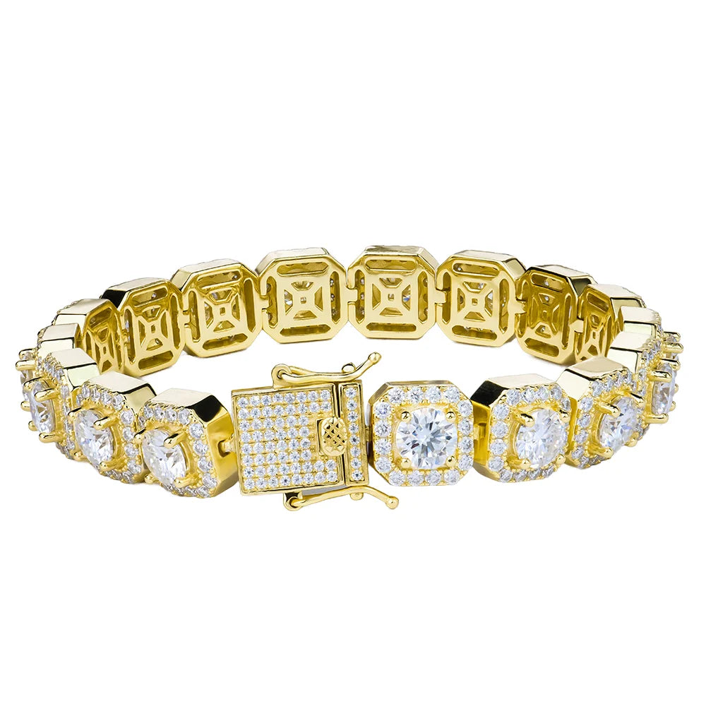 925 Sterling Silver Square Tennis Bracelet  Clustered Tennis Moissanite Bracelet for Young People
