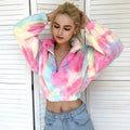 1/4 Cropped Jackets Tie Die Custom Crop Fleece Jacket Women Sweatshirts Quarter Zip Plush Pullover Girls for Winter ODM OEM