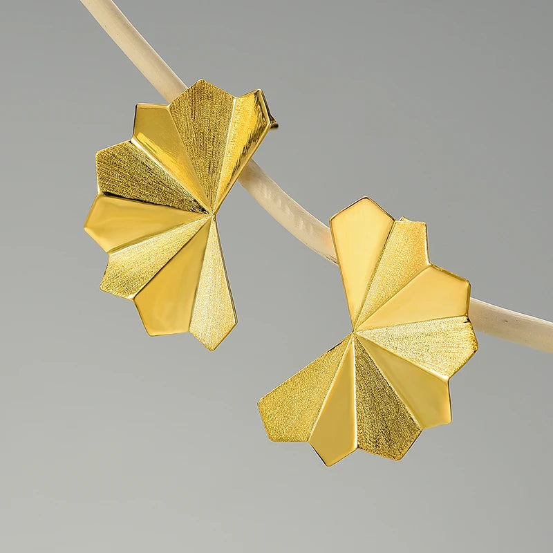 Lotus Fun New Design Pure 925 Sterling Silver 18k Gold Plated Classic Minimalist Geometric Stud Earrings for Women Fine Jewelry