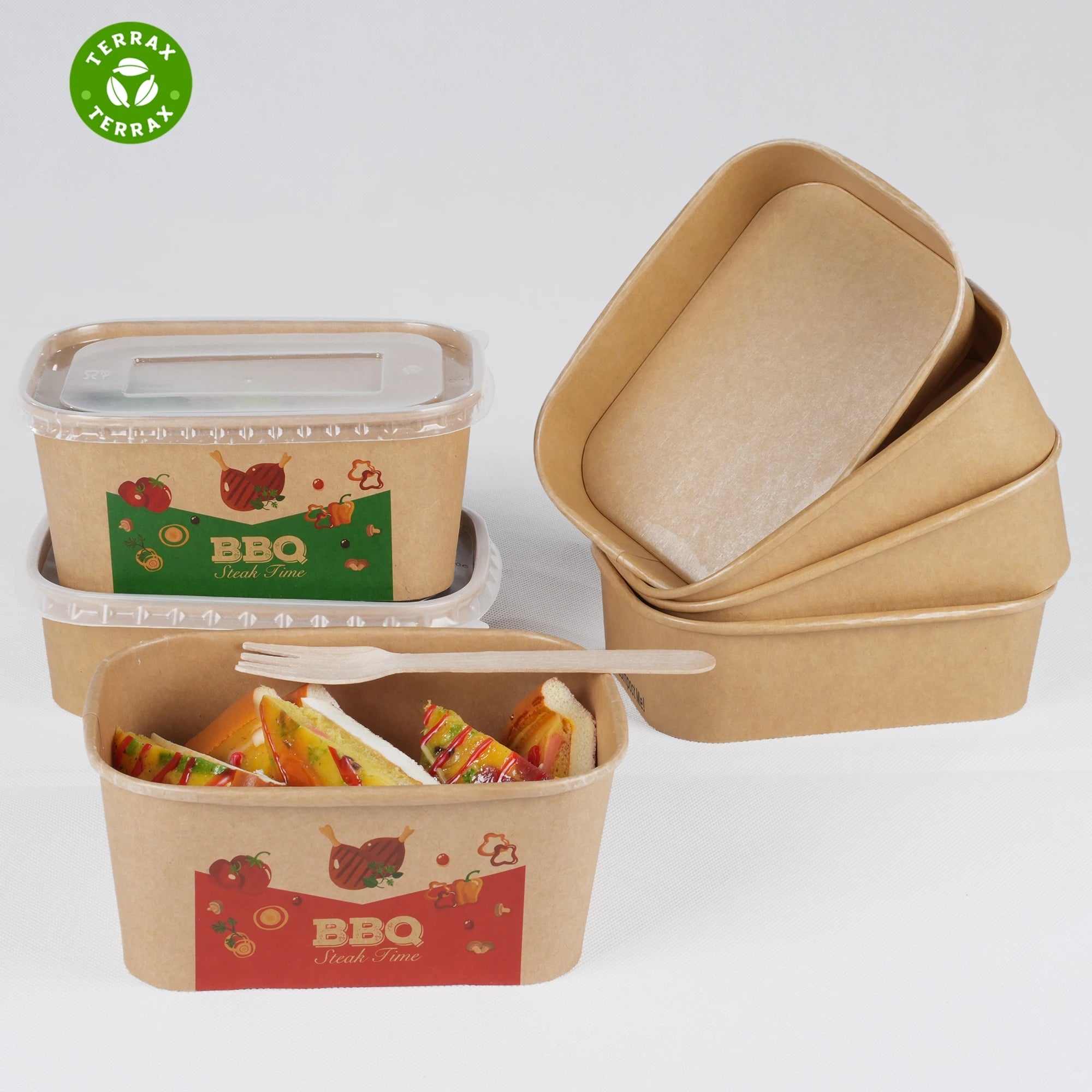 Paper Rectangular Box Disposable Storage Containers Biodegradable Embossing Rigid Boxes Microwave Safe Leak Grease Resistant