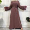 Lace Abaya Elegant Modest Dubai Long Sleeve Flower Dress Islamic Muslim Clothing Front Top Zipper Nida Abaya