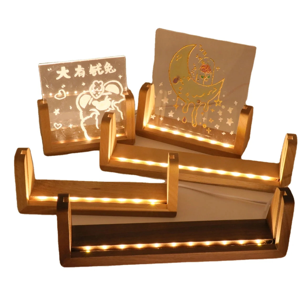 Usb Wooden Light Stand Acrylic Lamp Base Led Base Night Light for Bedroom Decoration