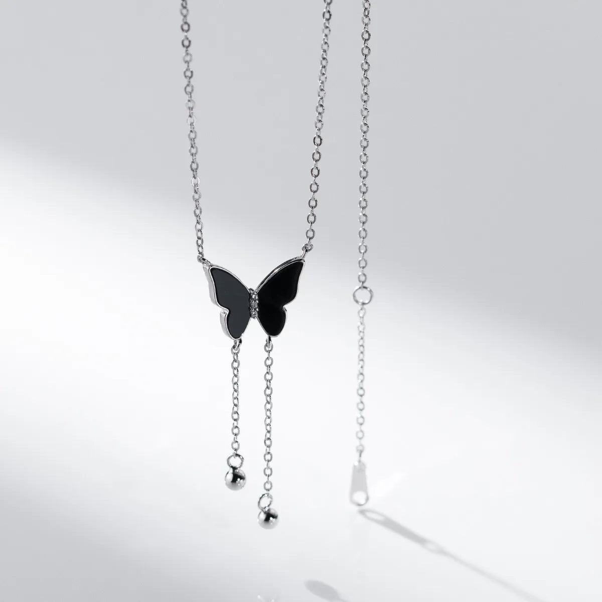 925 Sterling Silver Black Butterfly Bead Choker Necklace Tassel Fine Jewelry Necklace Advanced Necklaces for Women Wholesale
