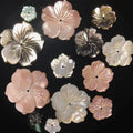 Factory Wholesale Natural Mother of Pearl Carved Shell Flower 10 White pink Black Yellow for Jewelry Making Carved Shell Flower