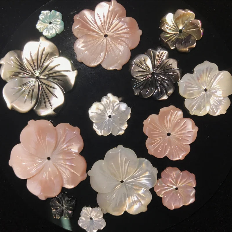 Factory Wholesale Natural Mother of Pearl Carved Shell Flower 10 White pink Black Yellow for Jewelry Making Carved Shell Flower