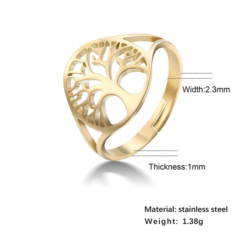 New Ring Tree of Life Rose 18k Gold Plated Stainless Steel Ring Mix Stainless Steel Finger Rings Men Women