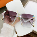 Sonnenbrille Damen Oversized Rimless Unique Diamond Sunglasses Big Frame Oversized Square Sunglasses Bling Diamond Sunglasses