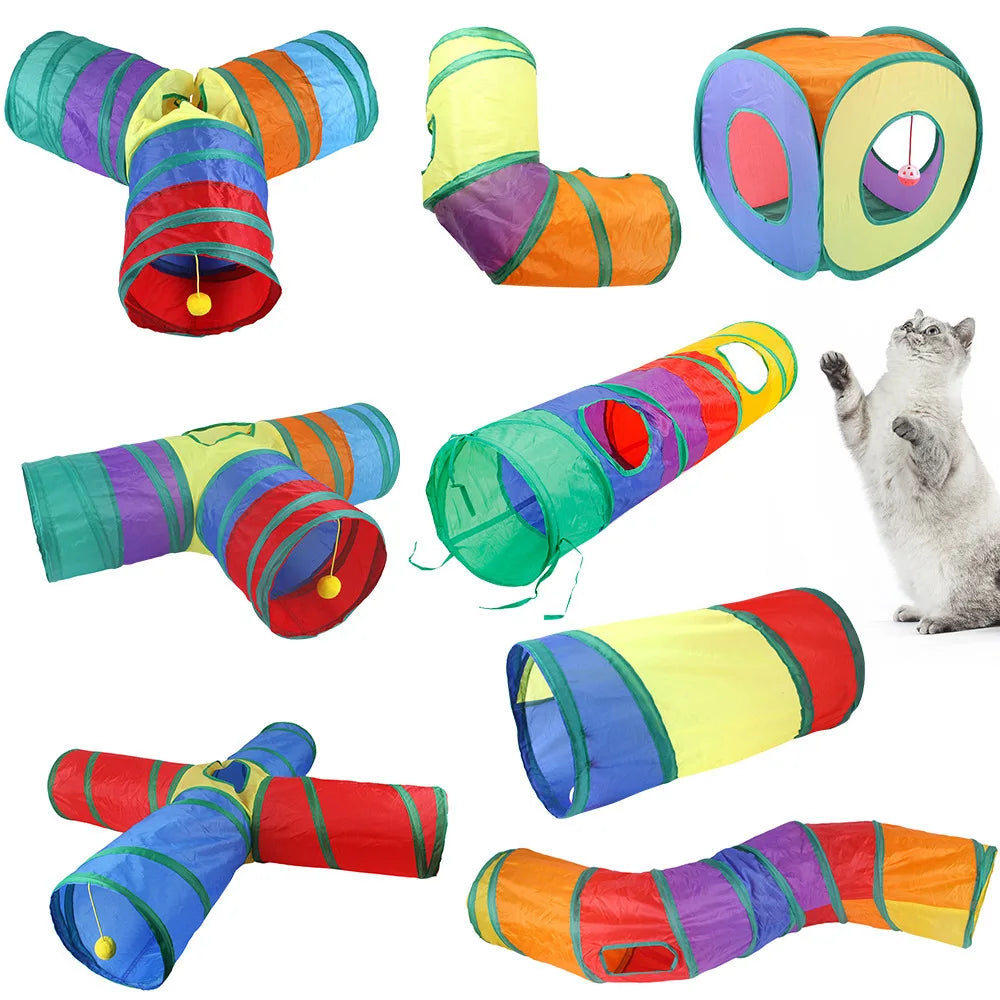 Stripes Collapsible Ball Curved Cat Toys Tunnels for Indoor Cats