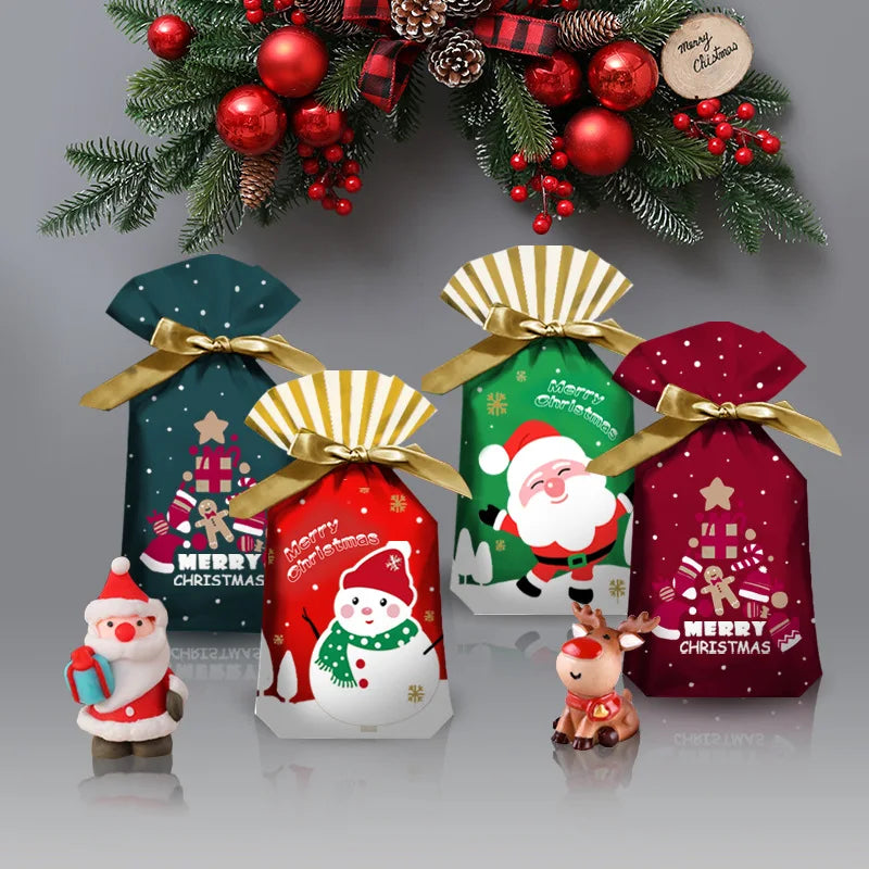 Drawstring Christmas Gift  Candy Bag Snowflake Crisp Drawstring Bag Merry Christmas Decorations for Home New Year Presents
