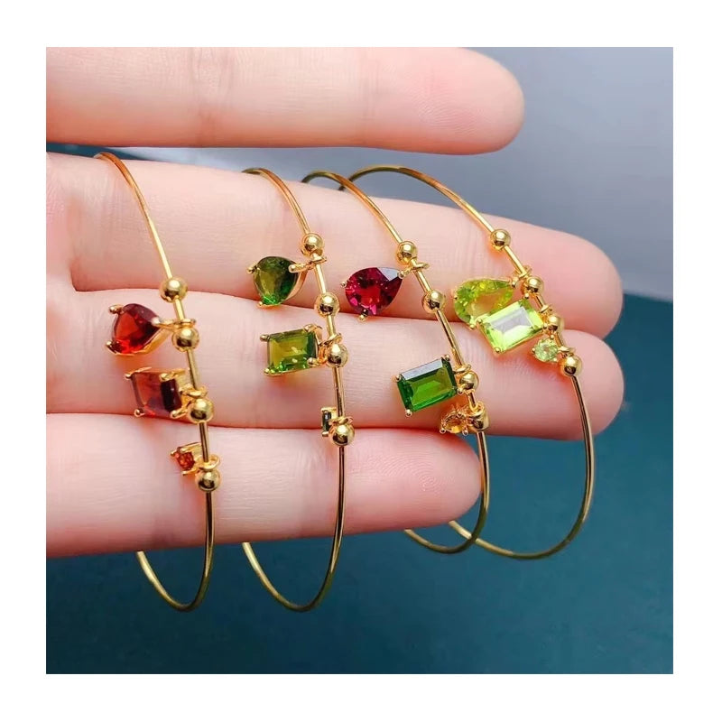 Factory Supply 925 Sterling Silver San Judas Rainbow Natural Diopside Bracelet Set Classic Gold Plated for Parties Good Price