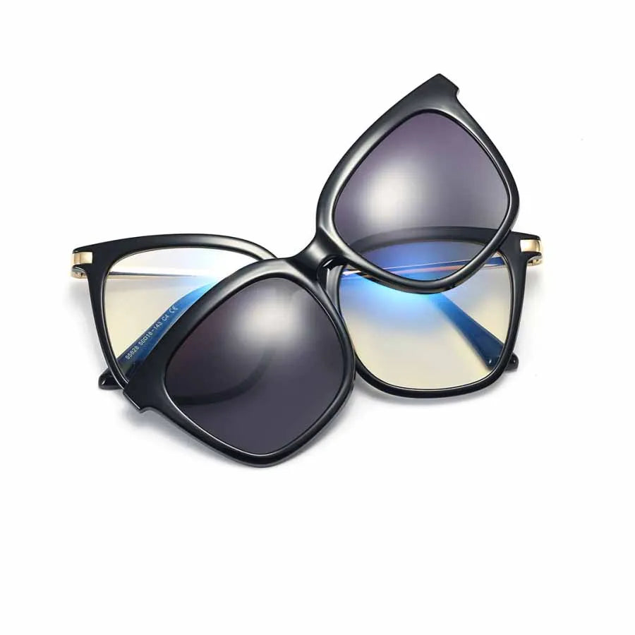 95828 Square Fashion Women Tr90 Clip on Polarized Sunglasses Optical Frames Glasses Blue Light Blocking