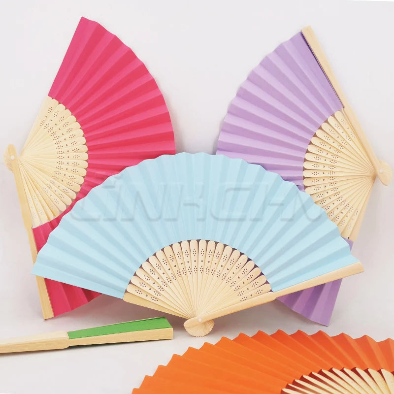 Customized 8.25 Inches Bamboo Double Sided Paper Hand Fan