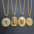 Iced Out 18K Gold Plated Eye of Horus Pendant Stainless Steel Christian Jesus Mary Jewelry Cubic Zircon Ankh Cross Necklace