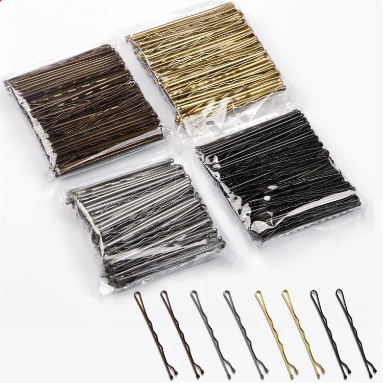 Women's 100-Piece Bobby Pins Hair Accessories Wave Shaped Alloy Simple Hairpins Metal Hair Clip Barrettes for Bridal Hairstyle