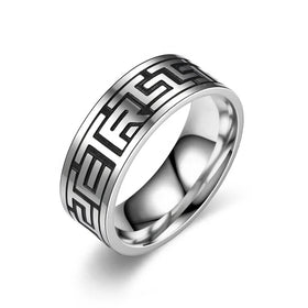New Titanium Steel Men's Retro Style Jewelry Stainless Steel Great Wall Pattern Trend Ring Wholesale