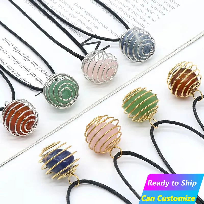 Wholesale Natural Crystal Quartz Agate Necklace with Globe Pendant Gold Ball Amethyst Religious Style Healing Gemstone Jewelry