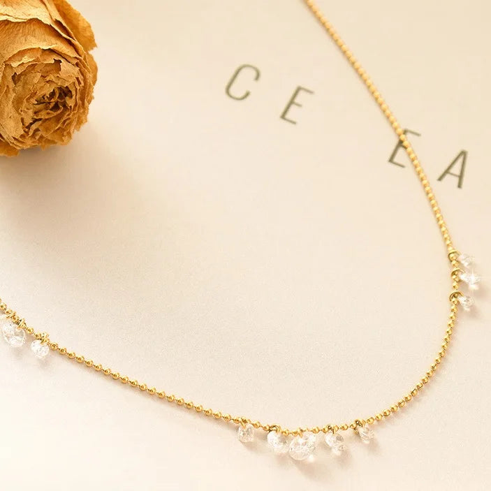 Charm Stainless Steel 18k Gold Plated Chain Crystal Necklace Jewelry Cubic Zirconia Clavicle Choker Necklace