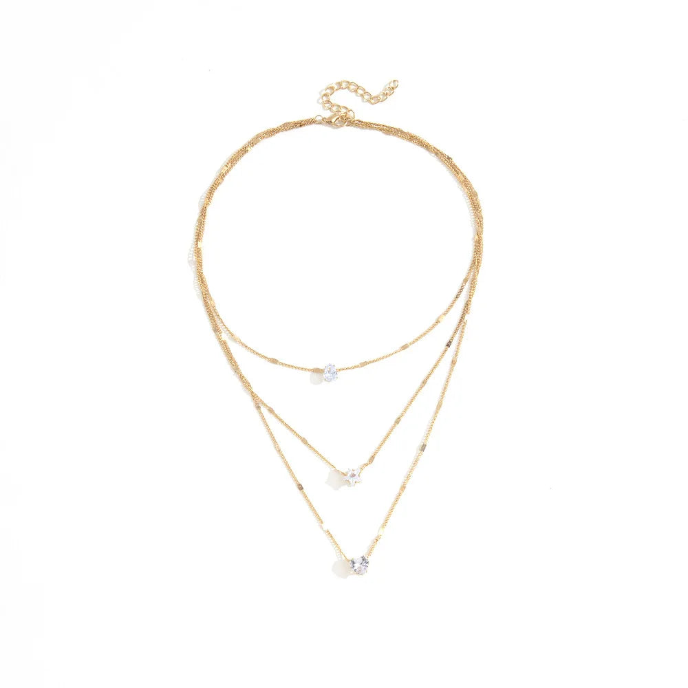 Hot Selling Fashion Simple Multi-layer Five-pointed Star love Water Drop Pendant Retro Necklace Clavicle Chain