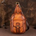 Andong Retro Chest Bag Male Genuine Cow Leather Hand Rubbed Color Men Shoulder Bags Casual Pocket Man