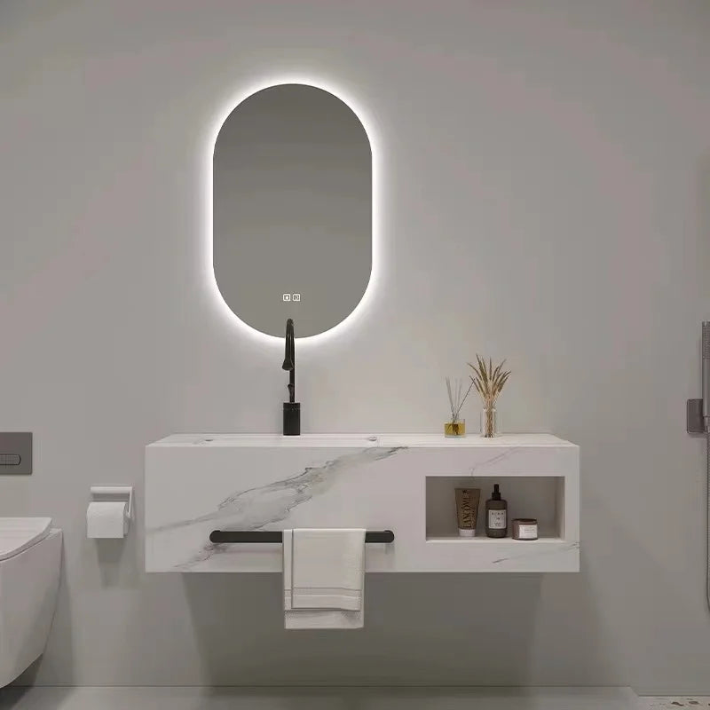 Design Rock Slate With Towel Rack Led Mirror Bathroom Makeup Cabinet Hotel Bathroom Cabinet