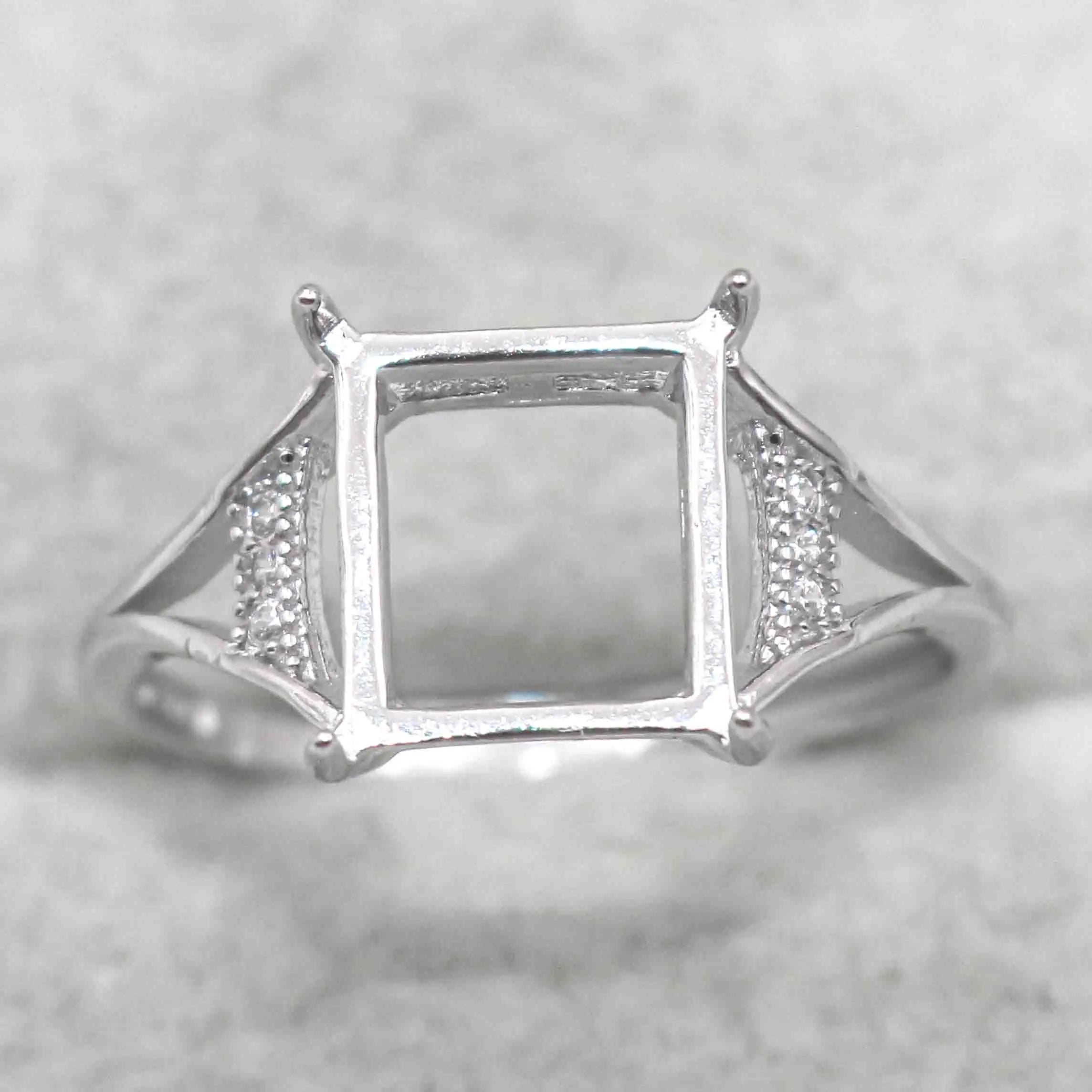 Sterling Silver 8*9mm Semi Mount Ring Square Shape Empty Frame Blank Claws Setting S925 Base Without Center Stone for Inlay DIY