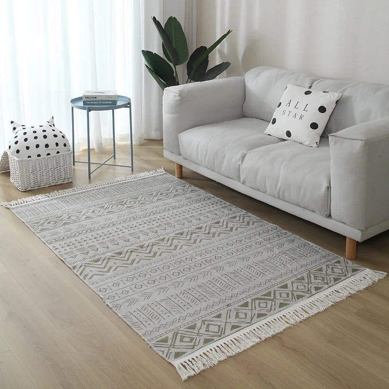 New Arrival Turkish Cotton Linen Washable Rectangular Carpets With Macrame