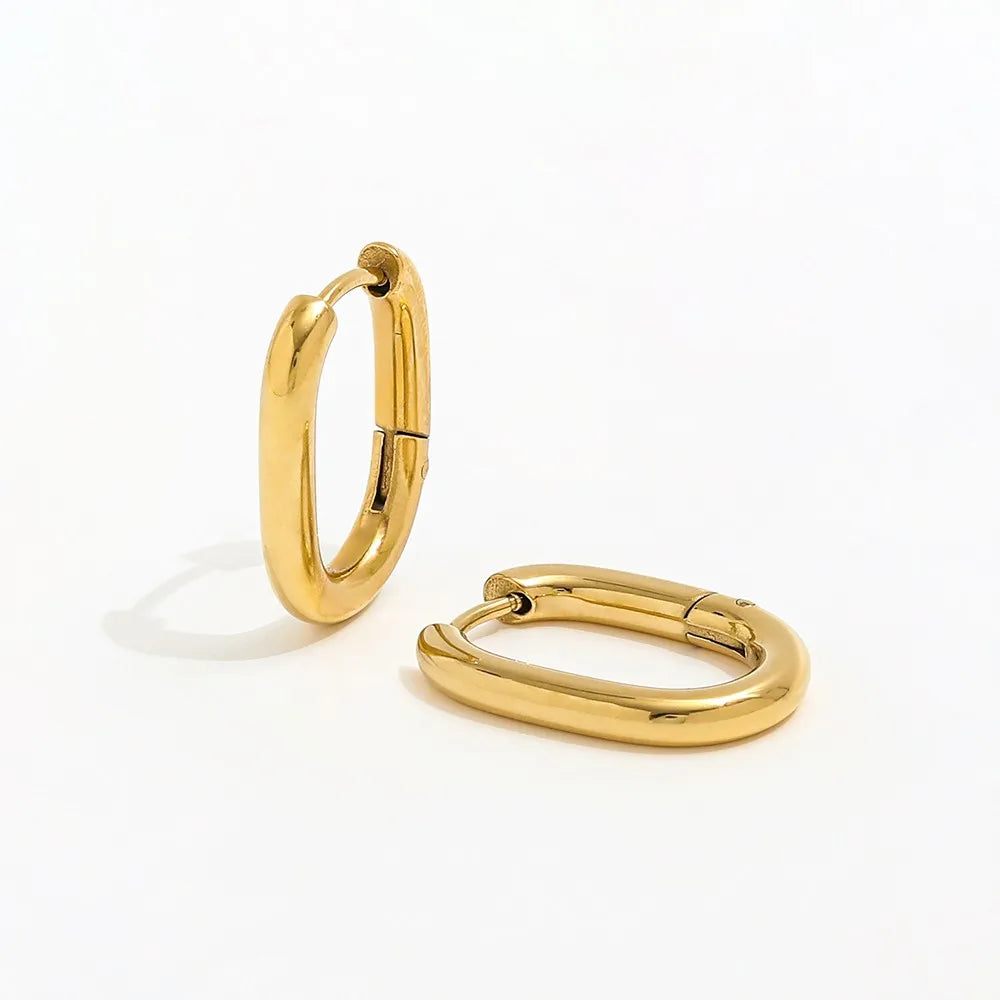 Hoop Earring Geometric Earring Trendy Jewelry Wholesale Gold Color Oval Stainless Steel Earrings Gold Plated Women's 22*16mm MegaBDM