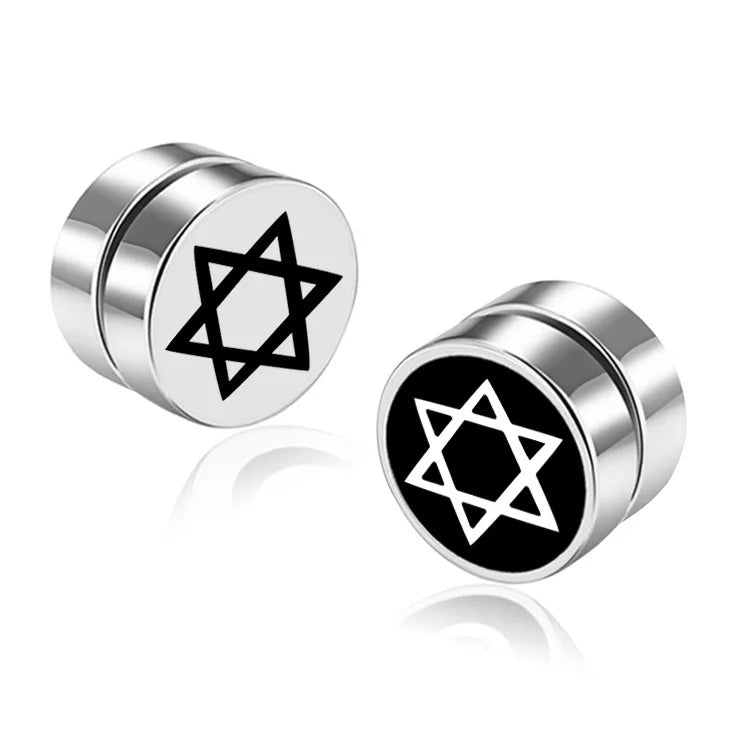 1PCS Magnetic Punk Black Plated Barbell Stud Earrings for Men Girls Fashion Hip Hop Stainless Steel Party Gift Jewelry