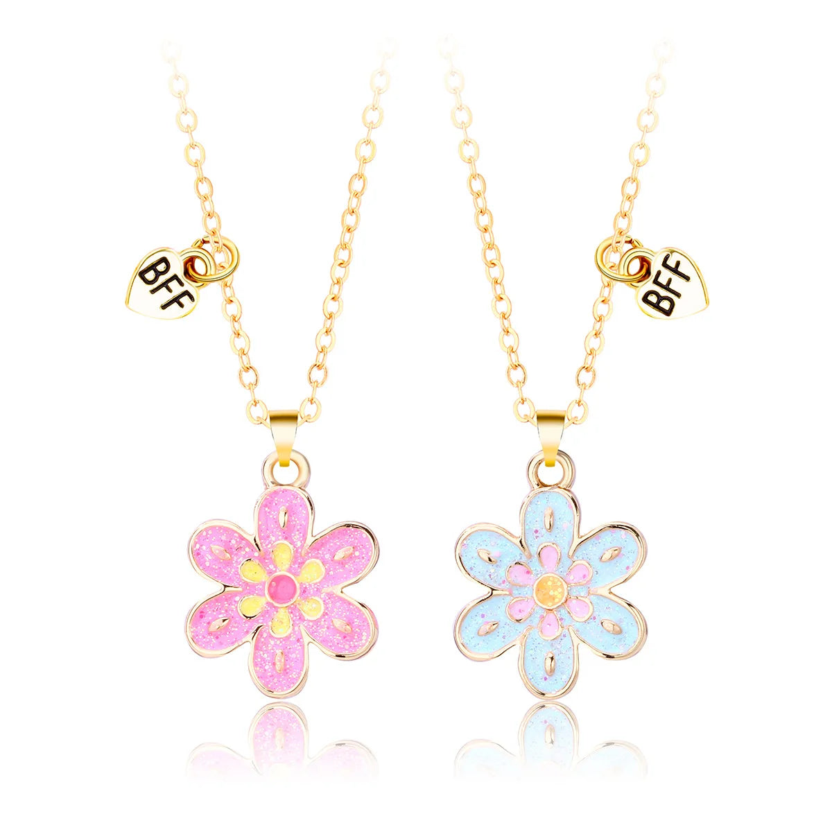 AA016280 2pcs/set Best Friends Necklace Sunflower Pendant Necklace Drop Oil Matching Necklace for Best Friends