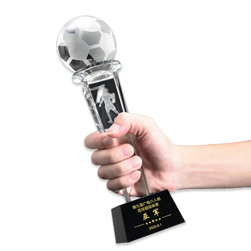Football Award Sports Competition Souvenirs Crystal Glass Trophy logo Customized Engraving Factory Wholesale Price