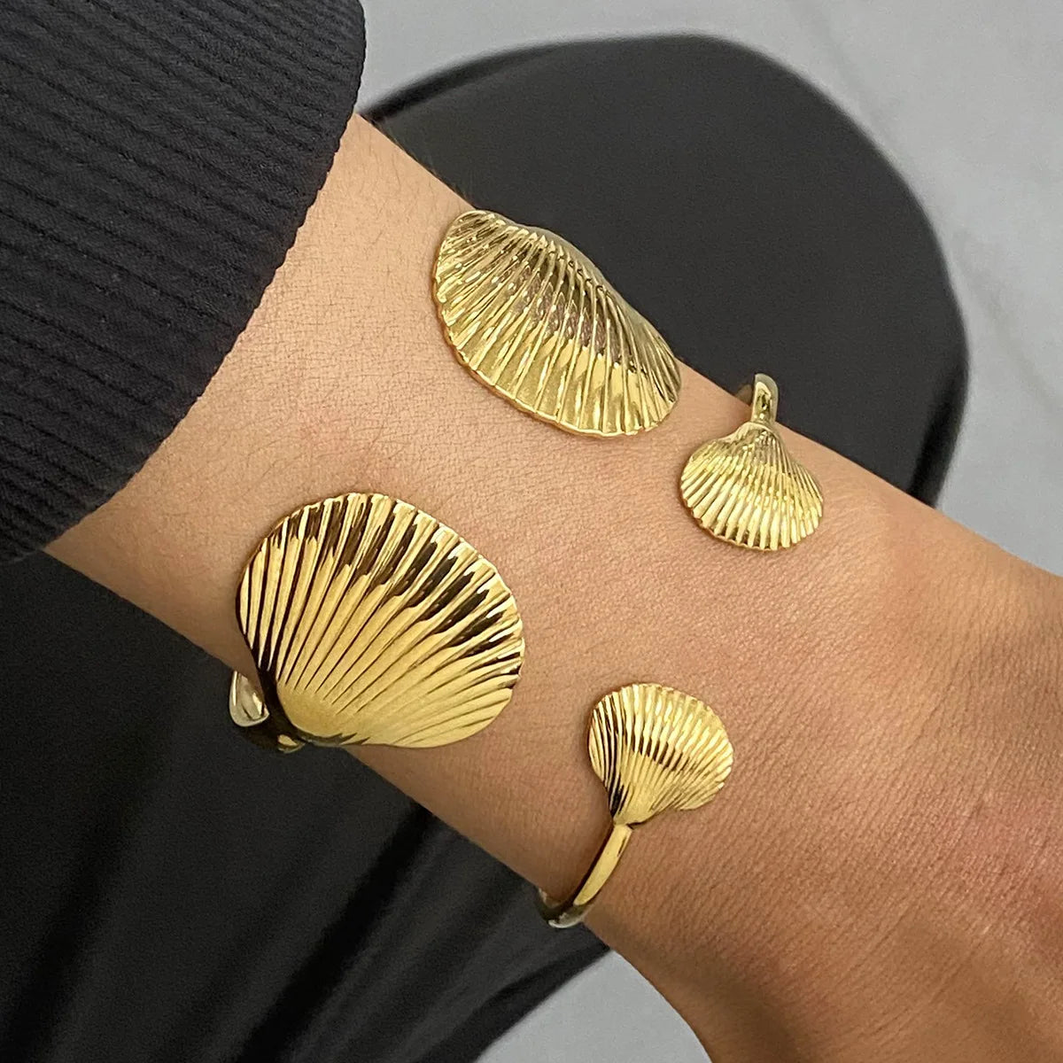Beach Starfish Seashell Symmetry Adjustable 18K Gold Plated Stainless Steel Cuff Bracelets Fashion Jewelry Bangles Wholesale