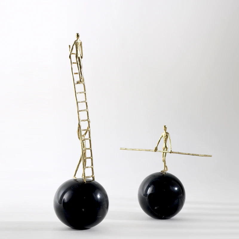 Abstract Metal Marble Figurine Sculpture Golden Brass Ornaments Home Decoration Accessories Modern Luxury Anniversary
