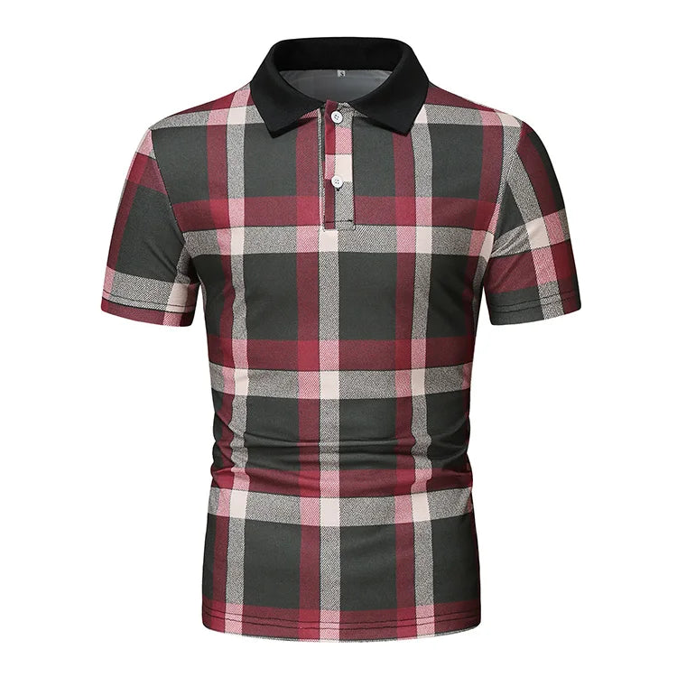 Wholesale Customized Logo Men's New Fashion Trend Plaid Printed Pullover Polo Shirt