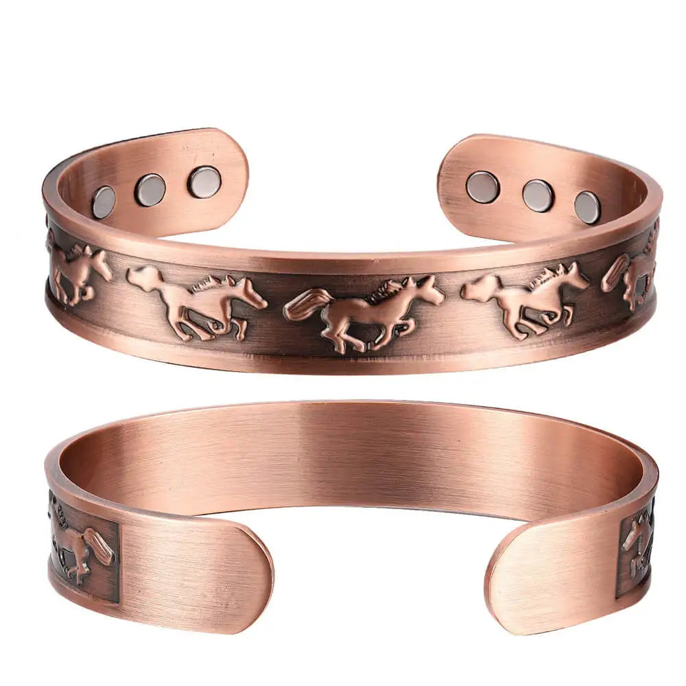 BioMagnetic Jewelry Adjustable Horse Engraved Cuff Bangles Magnetic Copper Bracelet for Men