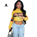 Custom Designer Women's PU Leather Crop Top Zip up Jackets Winter Fall Fashion Short Printed Technique Women's Leather Coats
