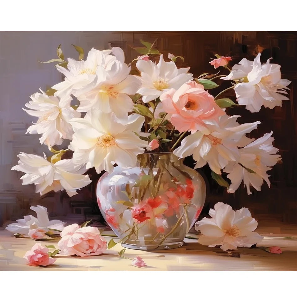 Diamond Painting DIY Flowers 5D Full Round Embroidery with Rhinestone Cross Stitch 30x40cm/12x16inch Frame Landscape Subject